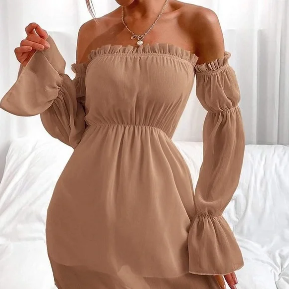 Boutique | Dresses | Mocha Off The Shoulder Knee Length Dress | Poshmark